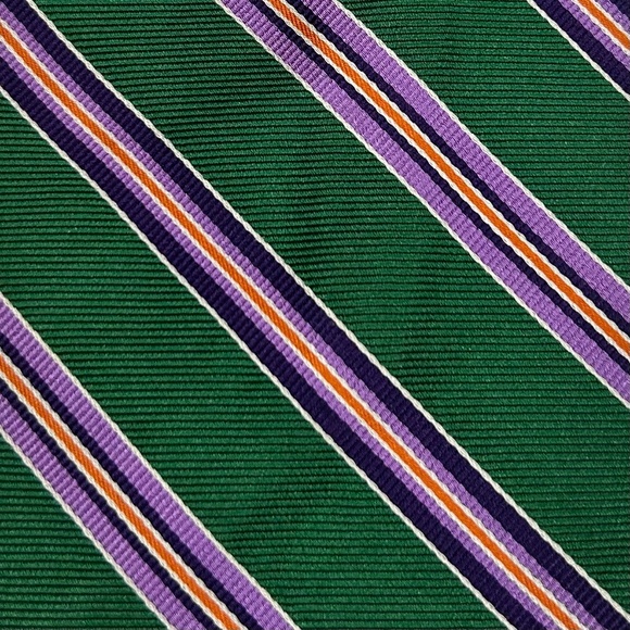 Altea Milano Purple Green Silk Mardi Gras Colors Italy Repp Tie Necktie - Picture 3 of 9